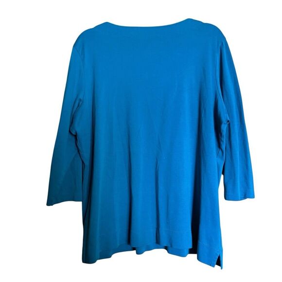 LL Bean Top Womens 2X Green Supima Cotton Split Neck Blouse - Picture 6 of 8